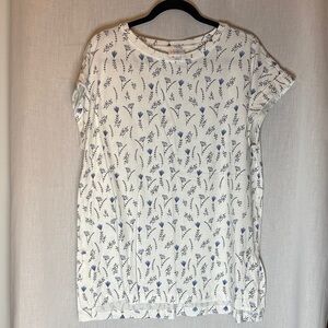 LuLaRoe Leah Cream Top with Blue Floral Design